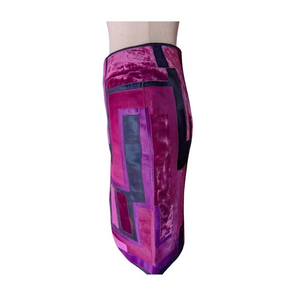 TOM FORD Patchwork Suede Velvet Midi Skirt Purple Geometric Made in Italy SZ 38 - Picture 11 of 12